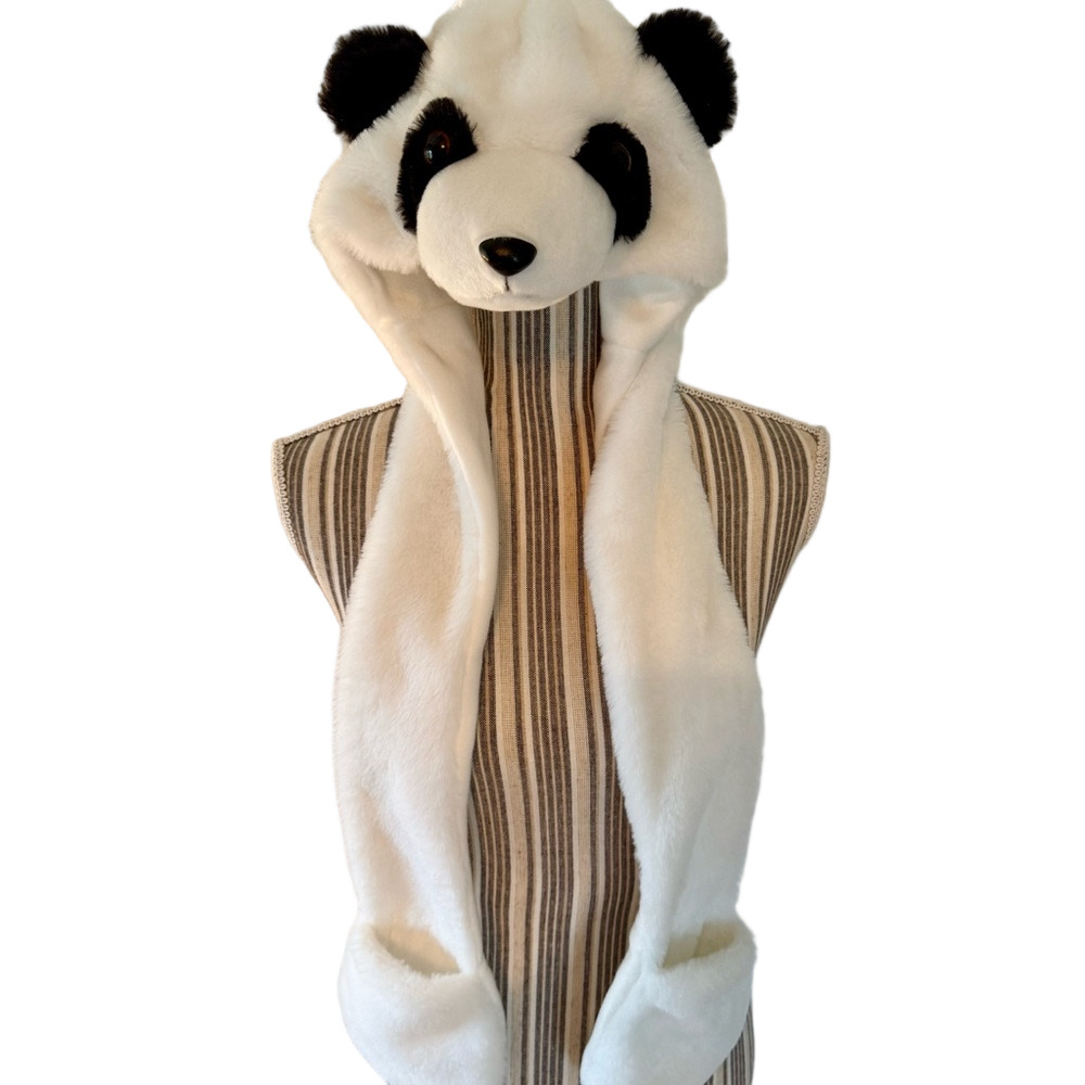 Unipak White Faux Fur Panda Scarf with Pockets